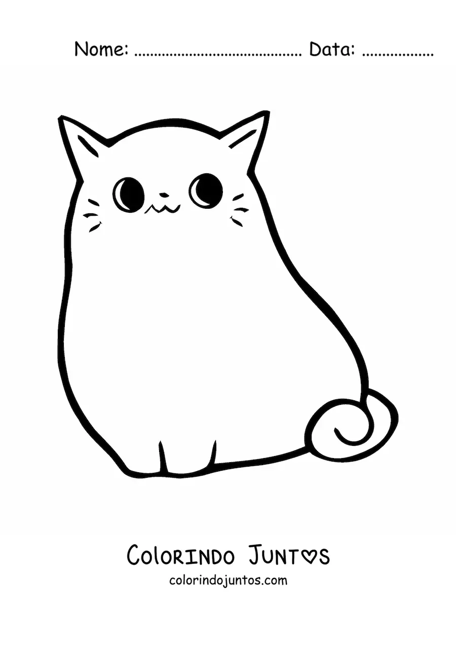 Desenho para colorir de gatinho kawaii fácil e grande