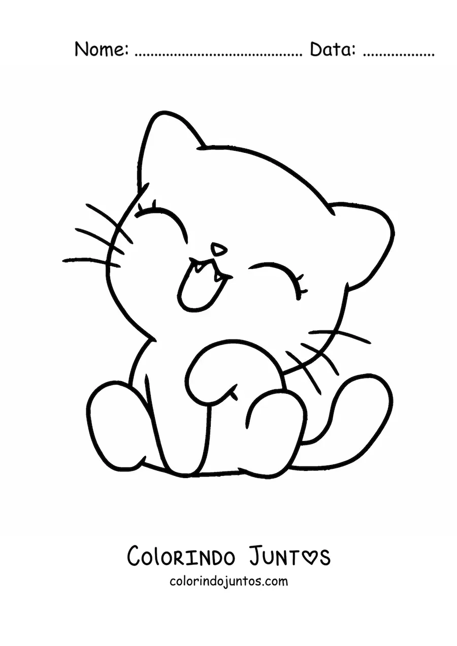 Desenho para colorir de gatinho kawaii sentado