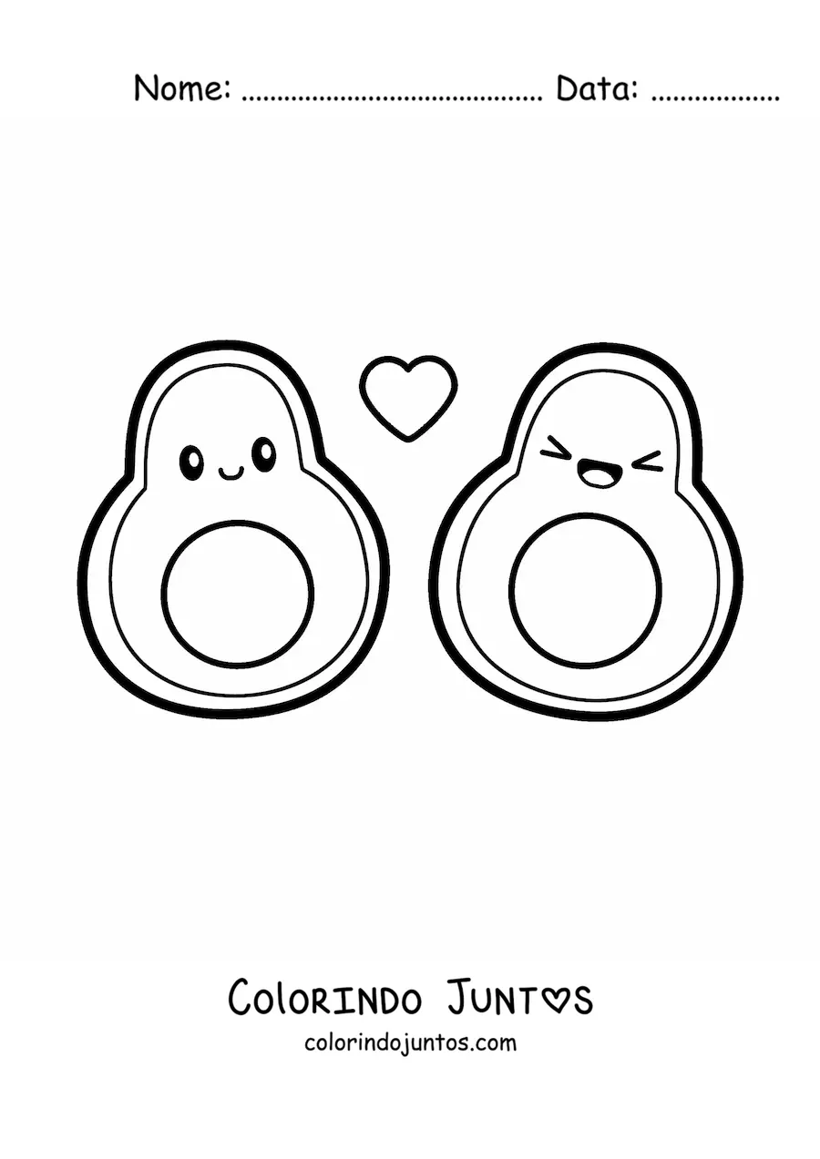 Desenho para colorir de casal de abacates kawaii