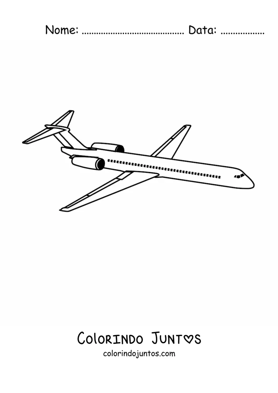 Desenho para colorir de um avião comercial