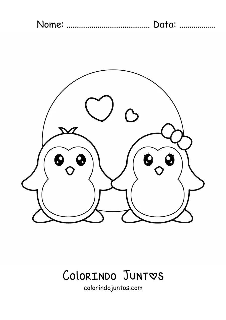 Desenho para colorir de casal de pinguins kawaii