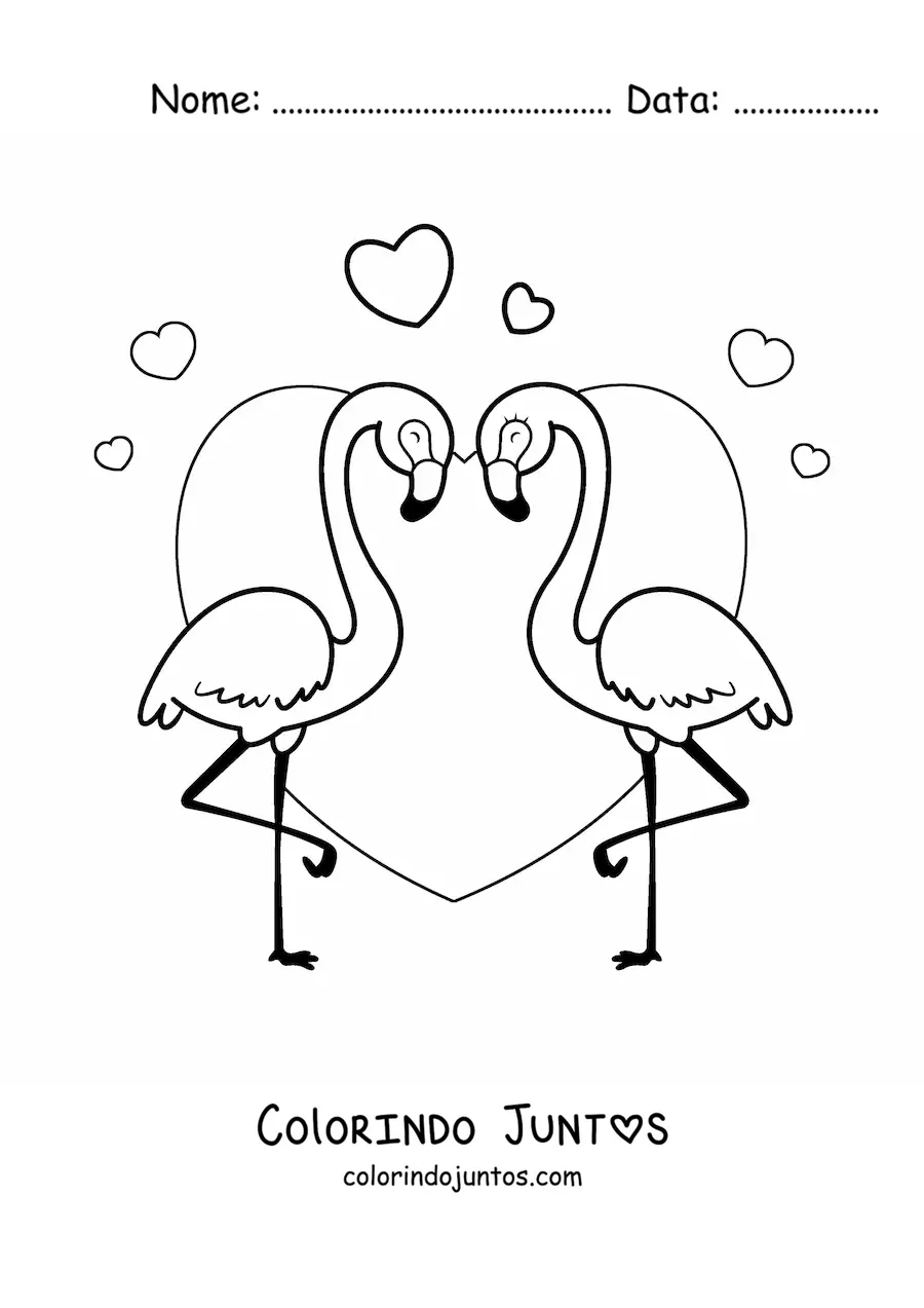 Desenho para colorir de flamingos apaixonados