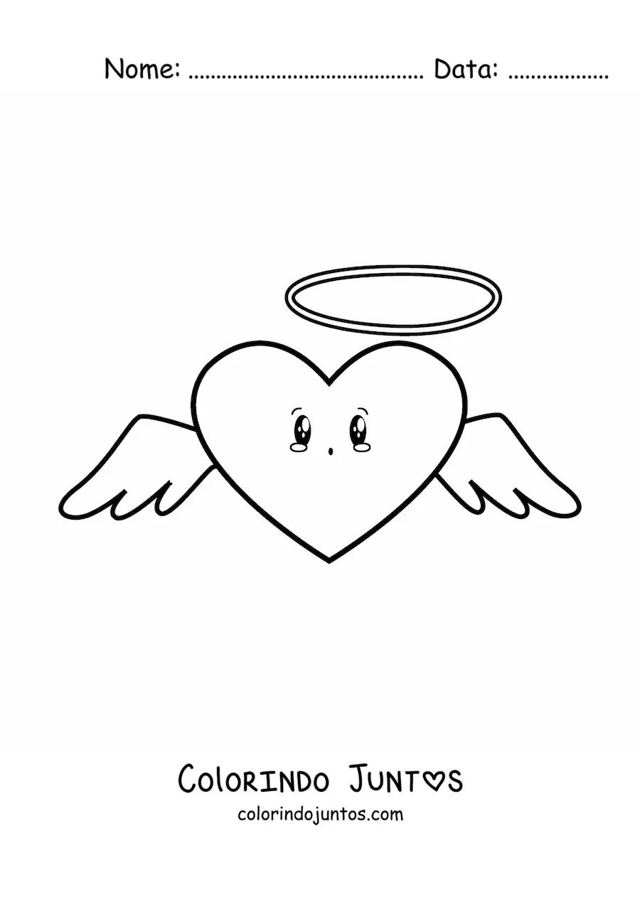 Desenho para colorir de coração alado animado