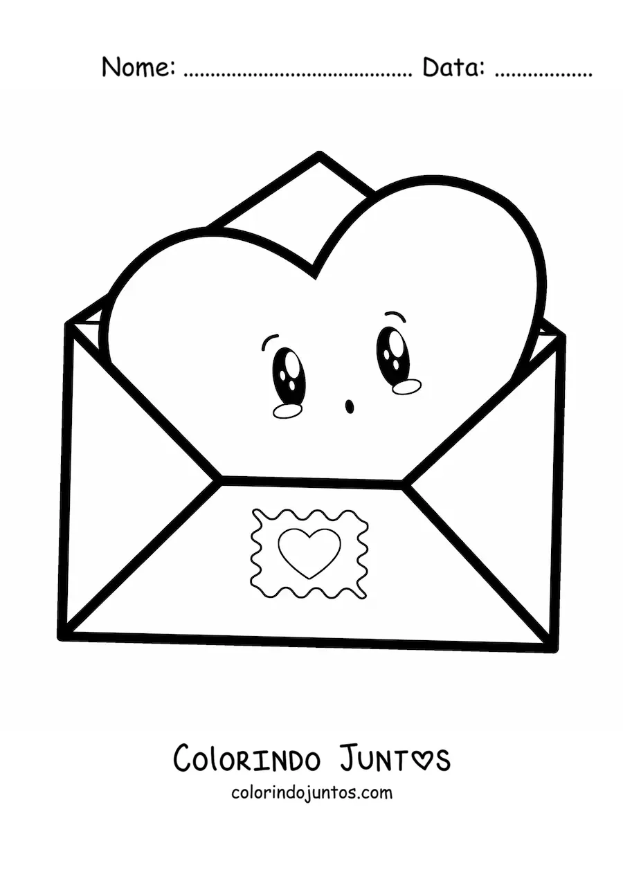 Desenho para colorir de carta de amor kawaii animada