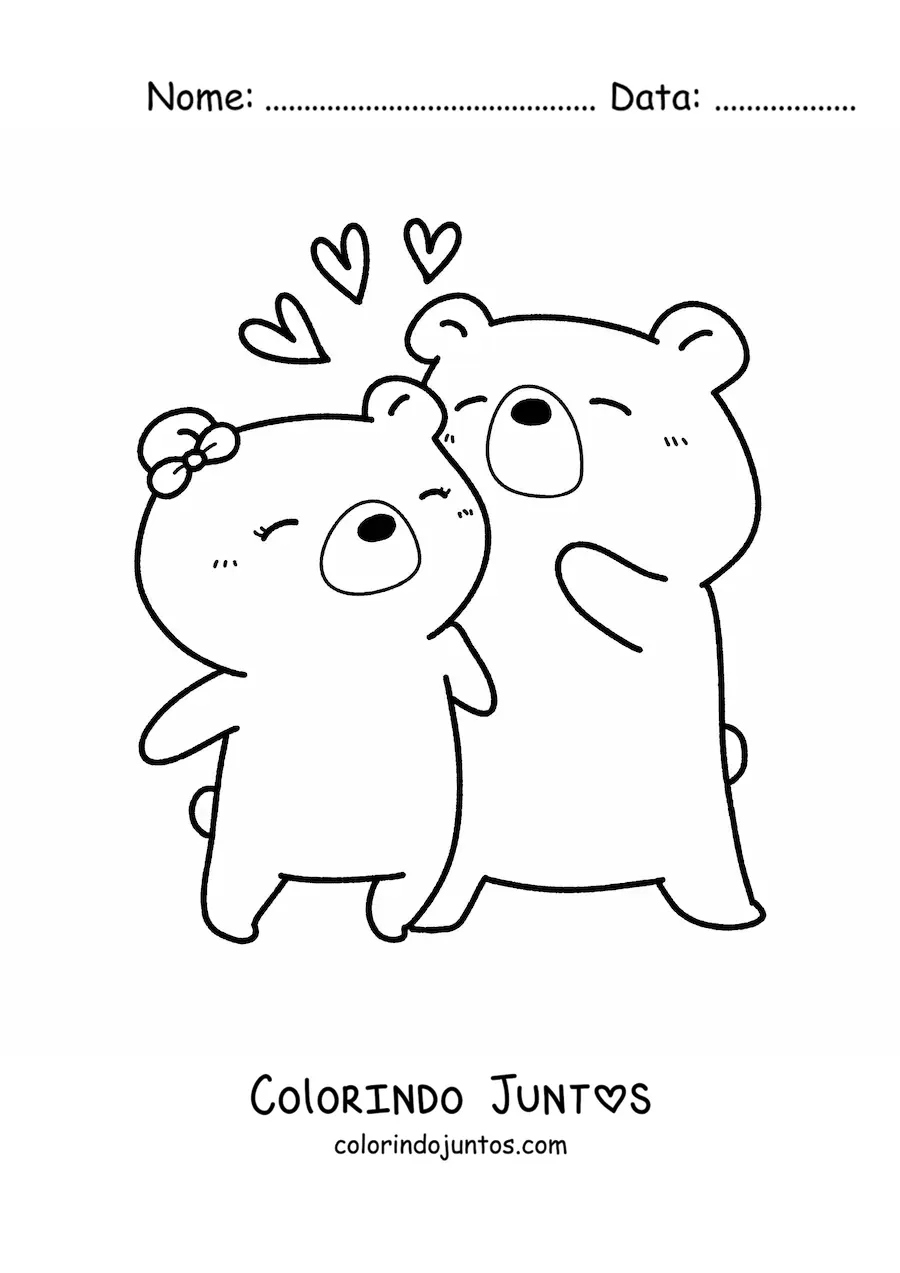Desenho para colorir de casal de ursos kawaii
