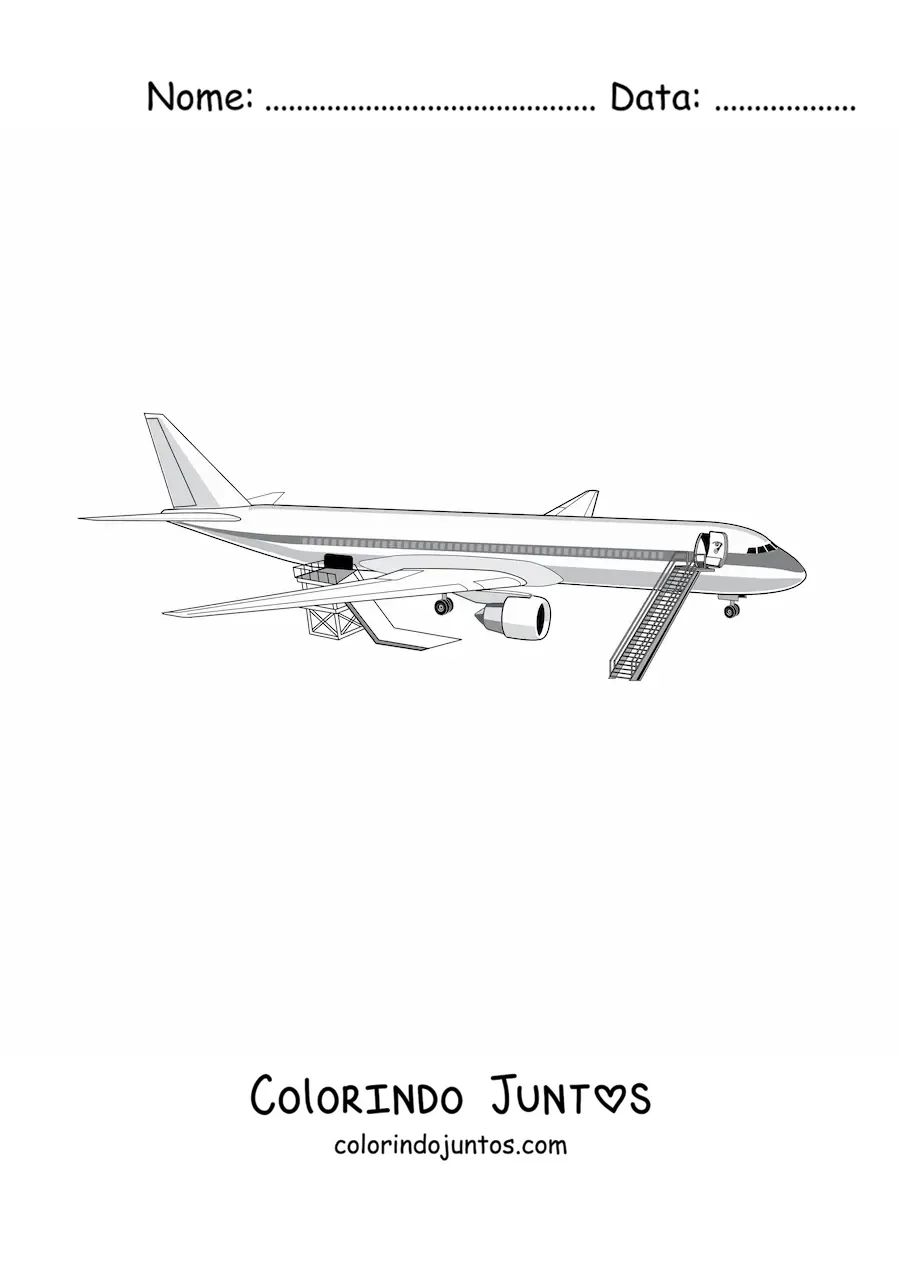 Desenho para colorir de um avião comercial sem decolar