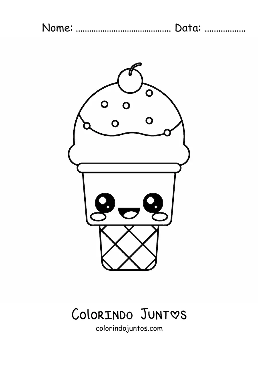 Desenho para colorir de casquinha kawaii fácil