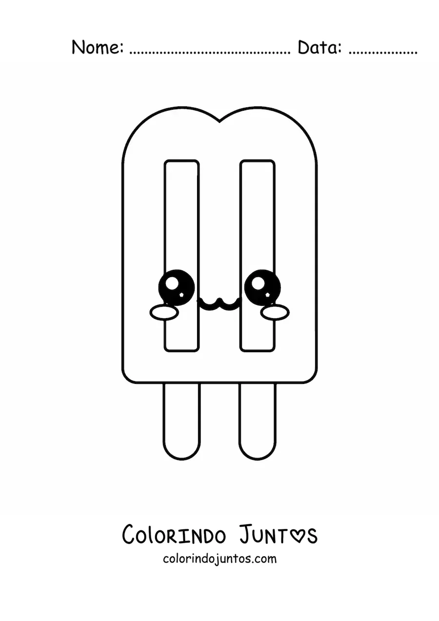 Desenho para colorir de picolé de sorvete duplo kawaii fácil
