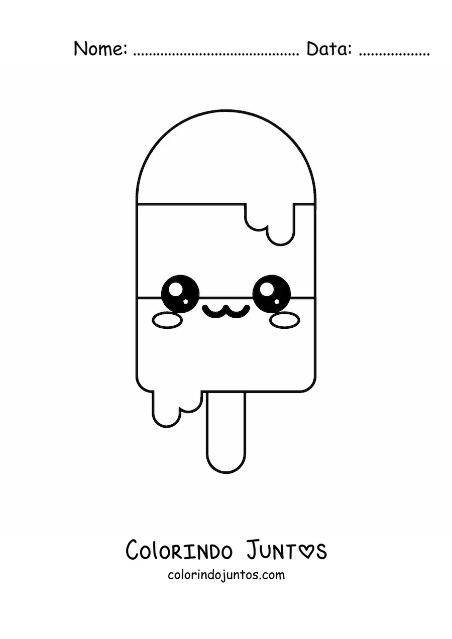 Desenho para colorir de picolé de sorvete kawaii fácil