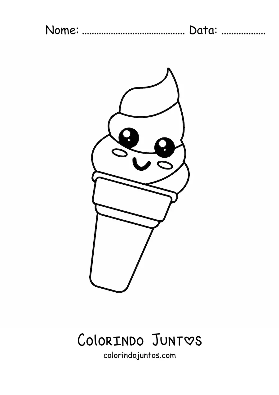 Desenho para colorir de casquinha de sorvete kawaii grande