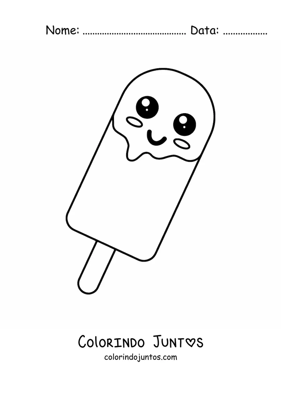 Desenho para colorir de picolé de sorvete kawaii simples