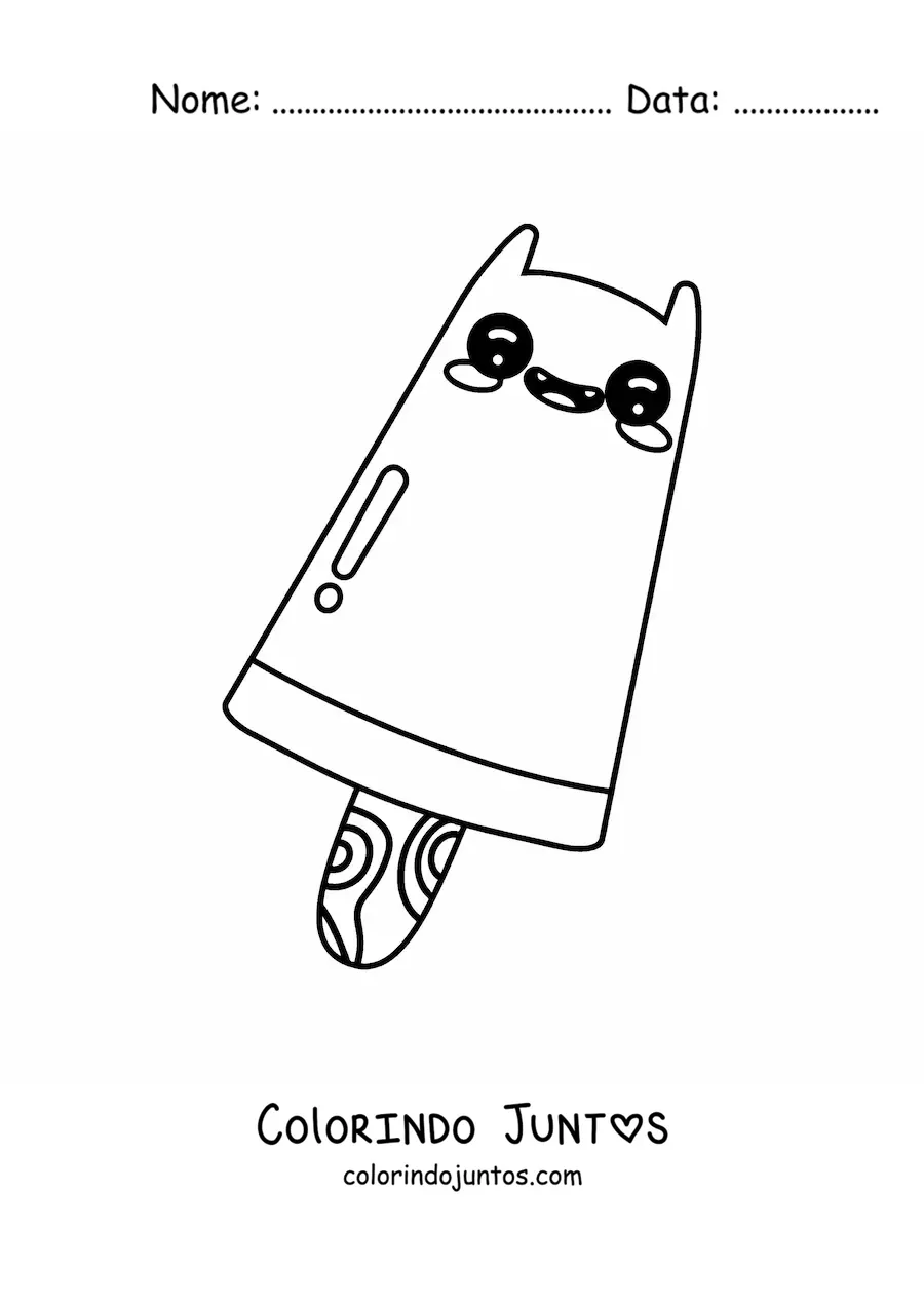 Desenho para colorir de picolé de sorvete kawaii em formato de gato