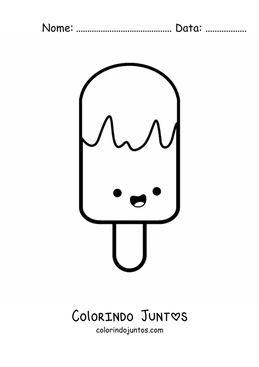 Desenho para colorir de picolé kawaii animado