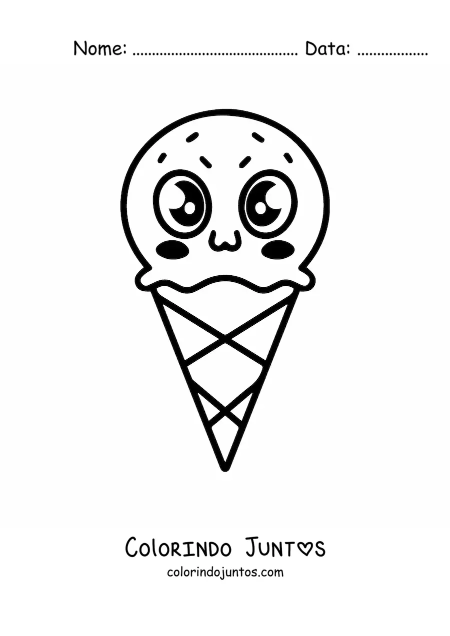 Desenho para colorir de casquinha kawaii com olhos grandes