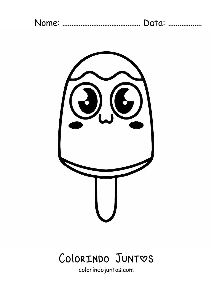 Desenho para colorir de picolé kawaii com olhos grandes