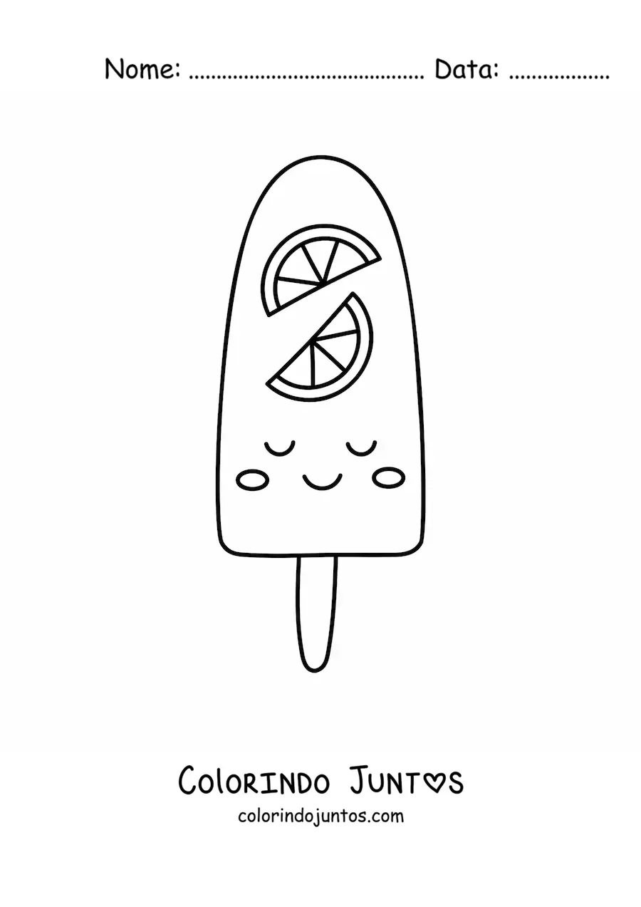Desenho para colorir de sorvete de picolé kawaii fácil