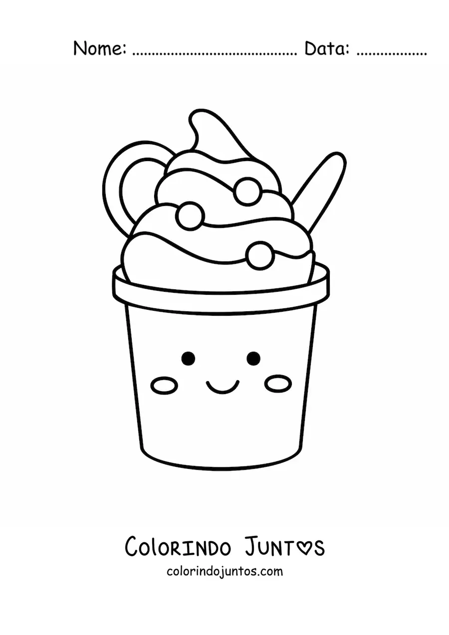 Desenho para colorir de sorvete de copo kawaii fácil