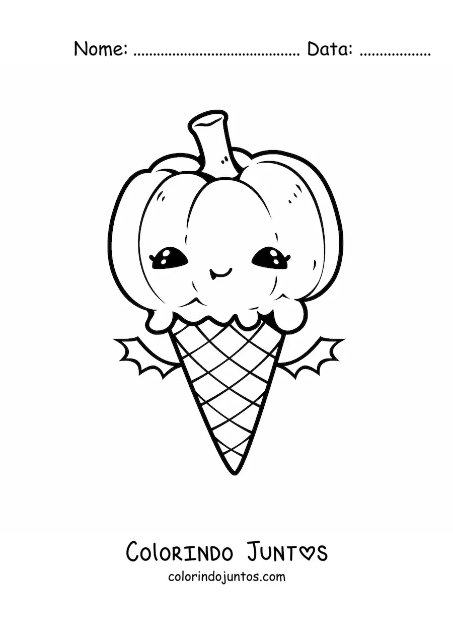 Desenho para colorir de casquinha kawaii de abóbora de Halloween