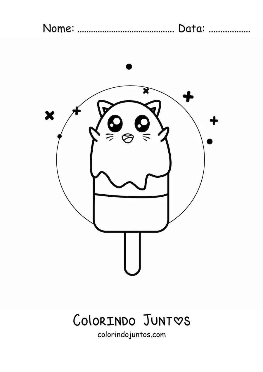 Desenho para colorir de picolé kawaii de gatinho