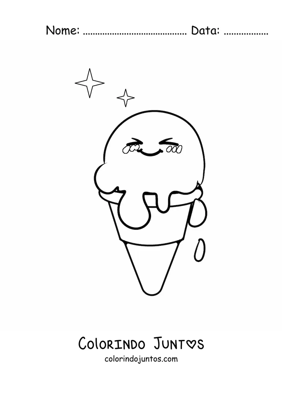 Desenho para colorir de casquinha kawaii derretendo