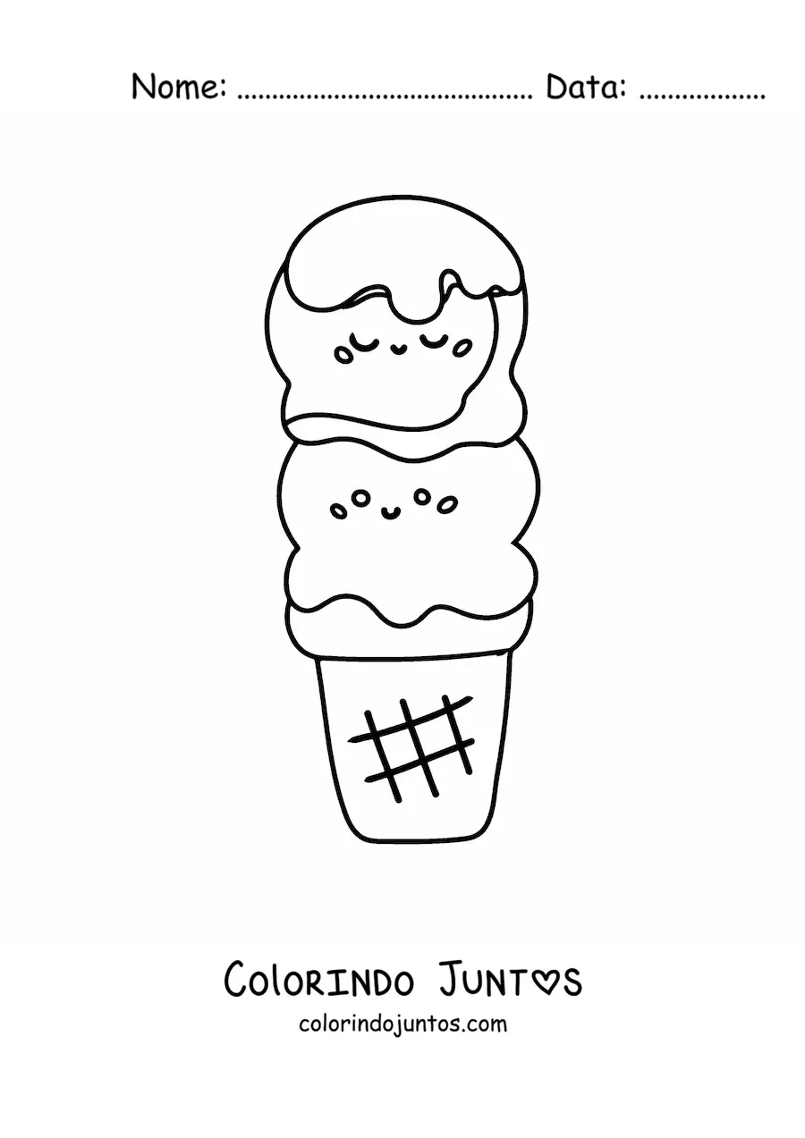 Desenho para colorir de 2 bolas de sorvete kawaii