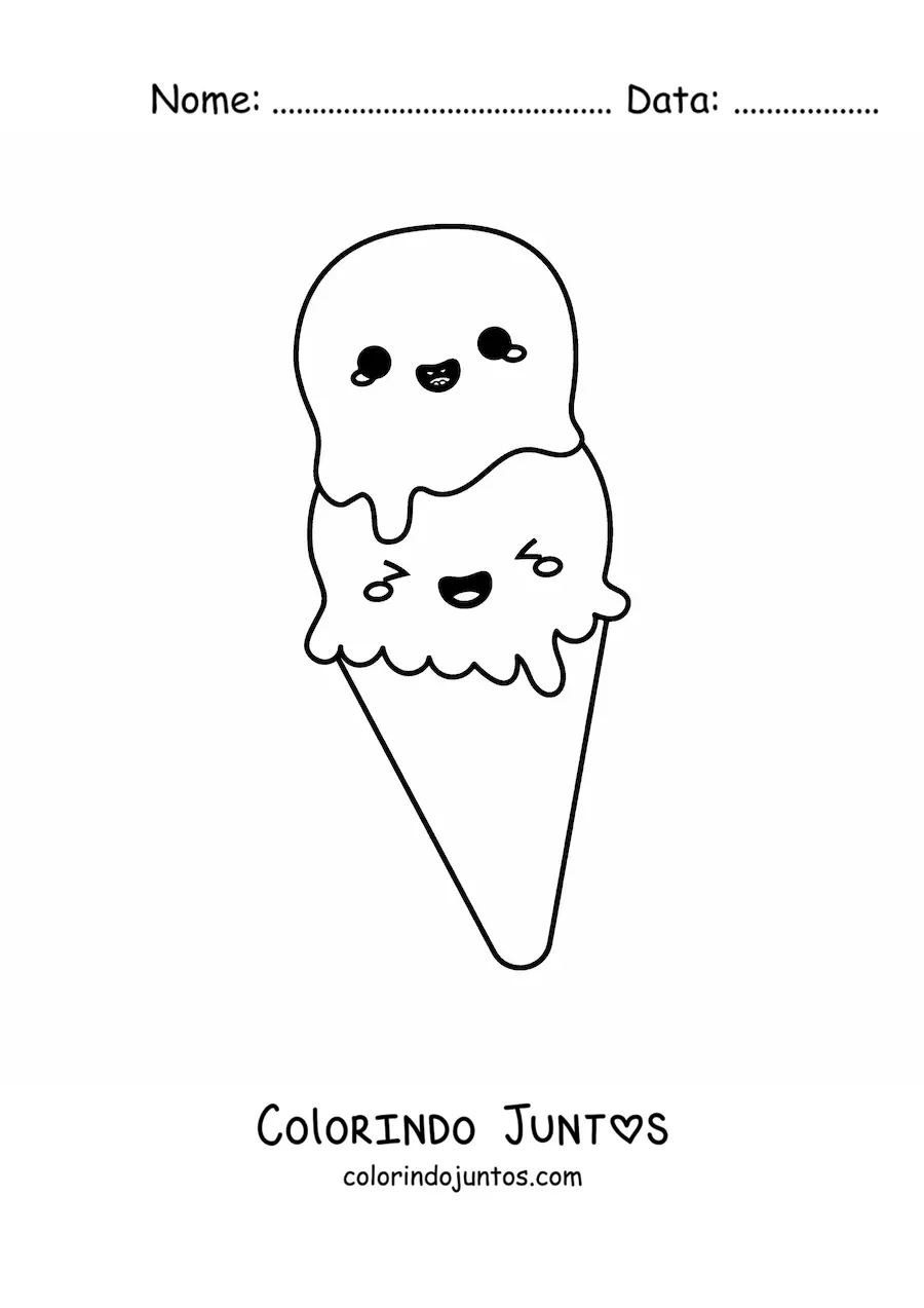 Desenho para colorir de casquinha animada kawaii fácil