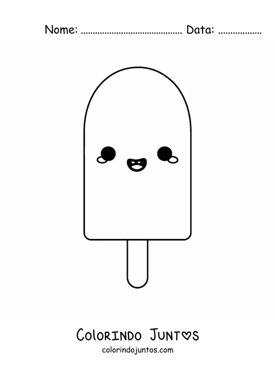 Desenho para colorir de picolé animado kawaii fácil