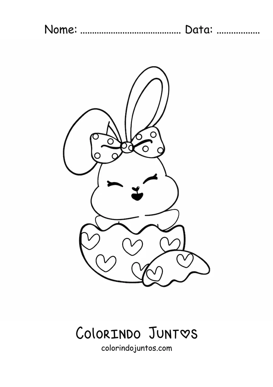 Desenho para colorir de coelhinha kawaii em um ovo de Páscoa