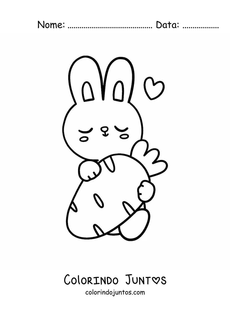 Desenho para colorir de coelho fofo sentado com uma cenoura