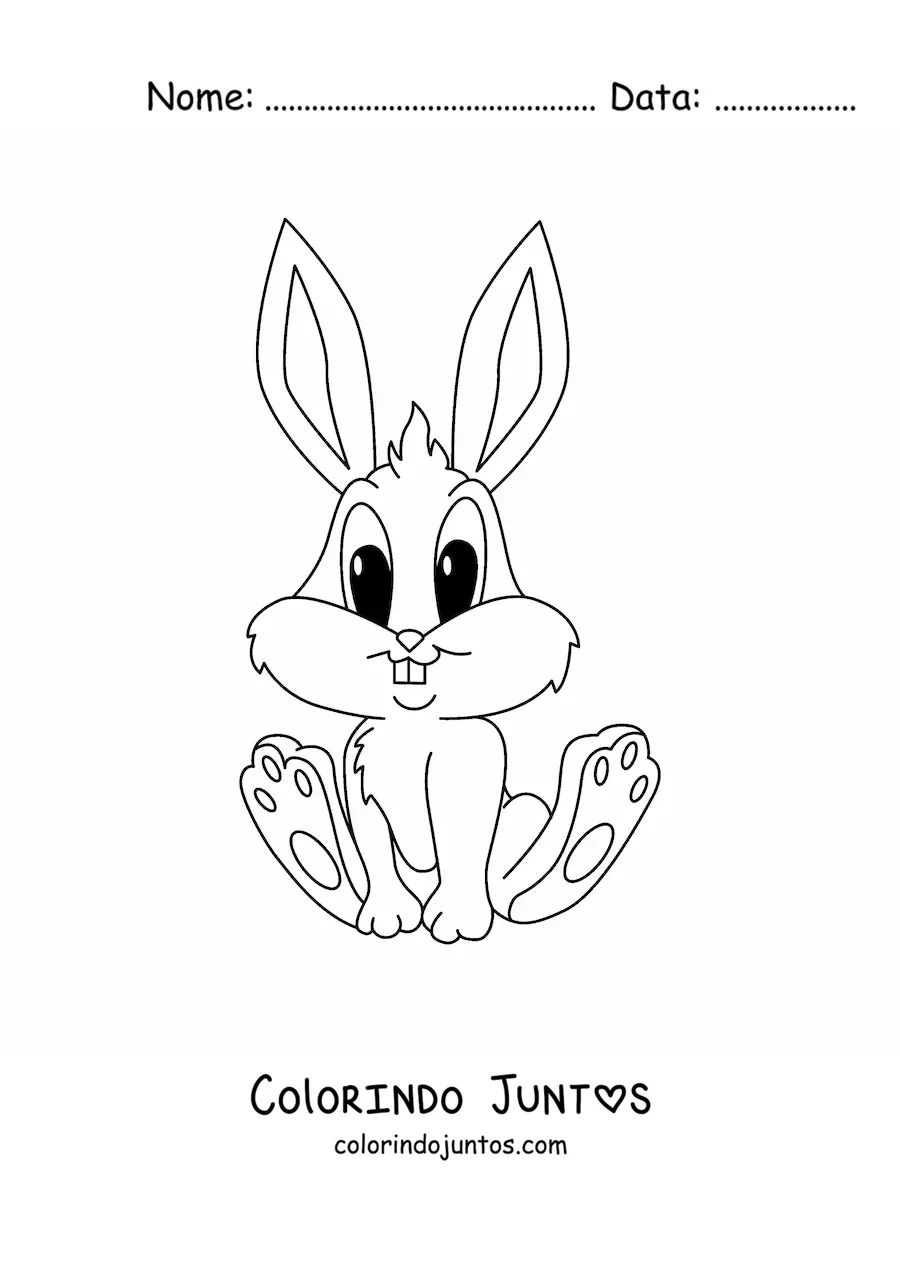 Desenho para colorir de coelho kawaii animado sentado