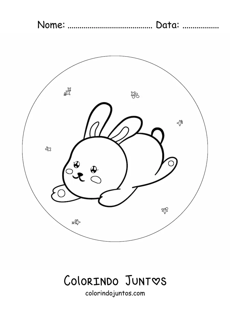Desenho para colorir de coelho kawaii animado pulando