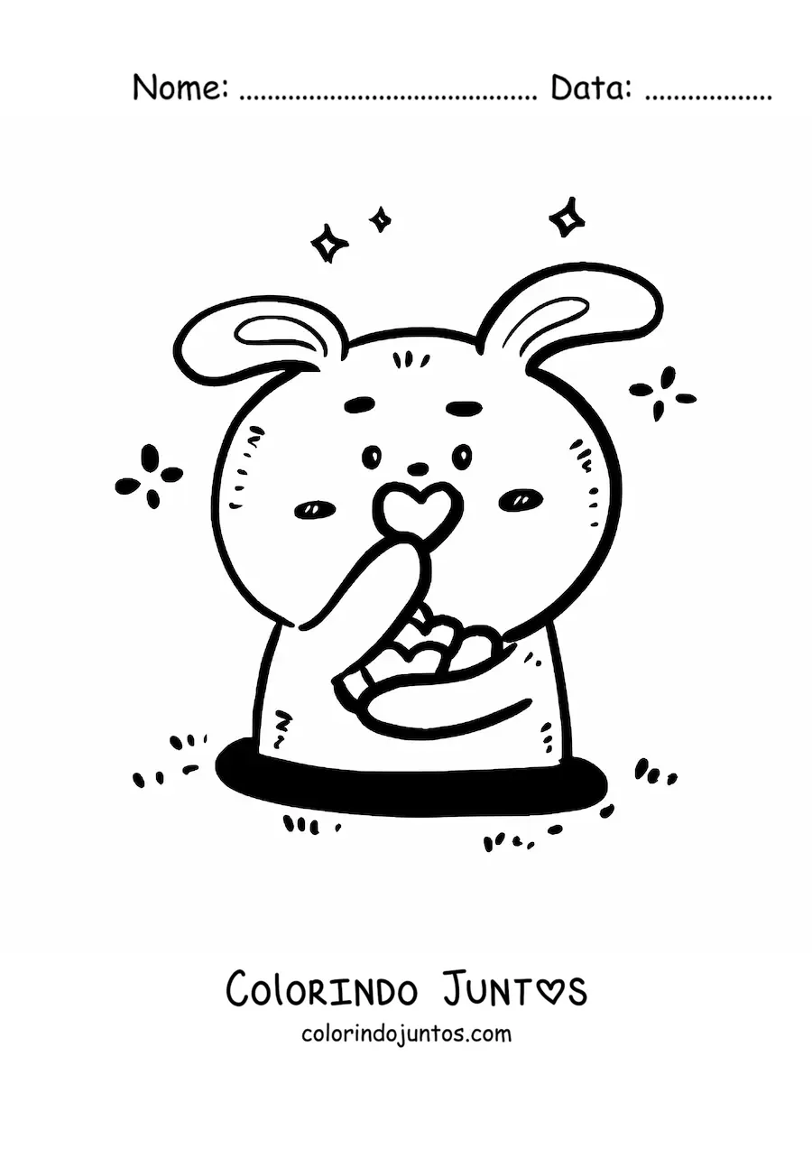 Desenho para colorir de coelho kawaii fácil com corações