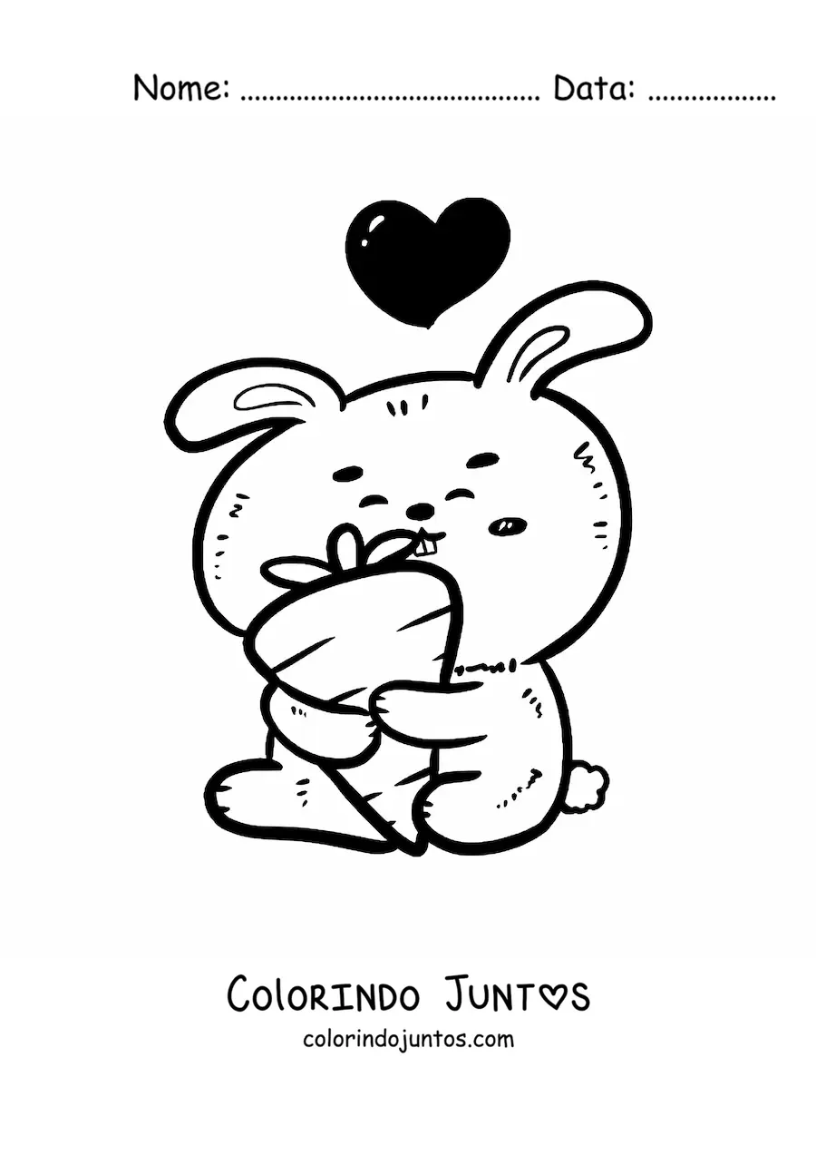 Desenho para colorir de coelho kawaii grande com uma cenoura