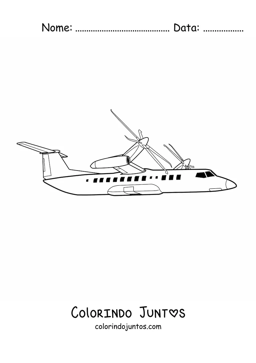 Desenho para colorir de um avião com hélices