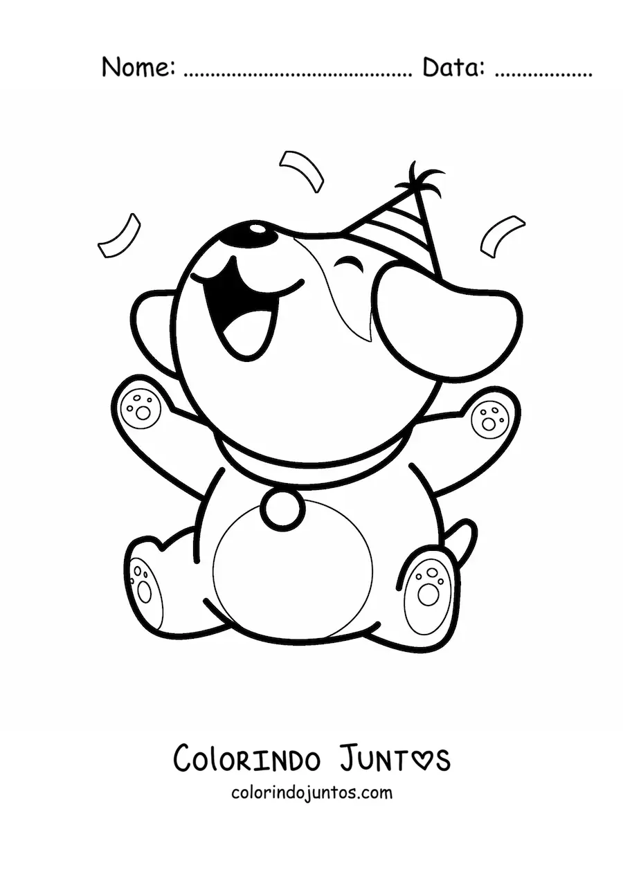 Desenho para colorir de cachorrinho aniversariante kawaii animado