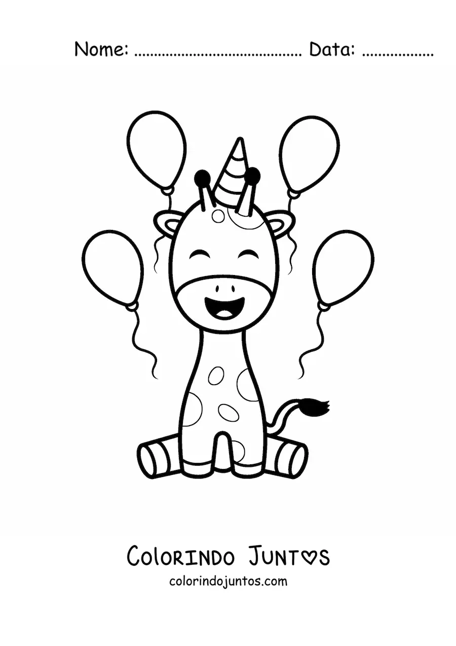 Desenho para colorir de girafa aniversariante kawaii animada