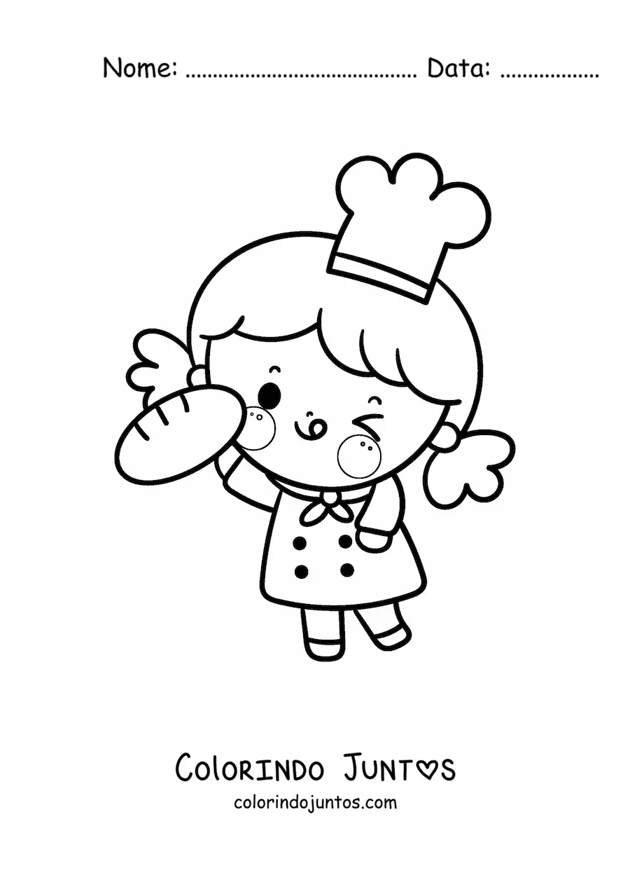 Desenho para colorir de menina padeira kawaii animada