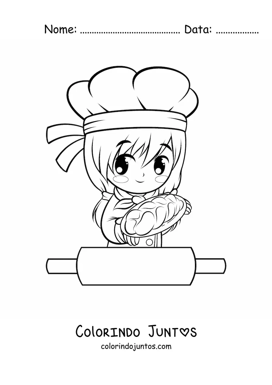 Desenho para colorir de garota padeira kawaii anime