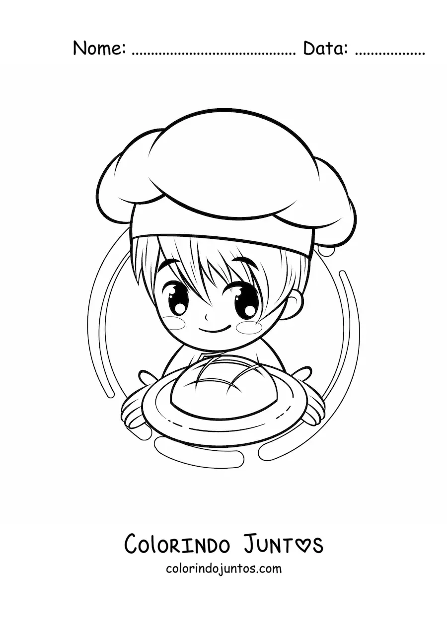 Desenho para colorir de garoto padeiro kawaii anime
