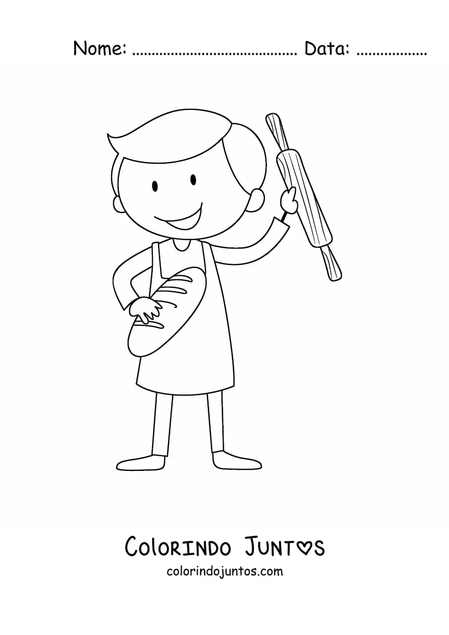 Desenho para colorir de menino padeiro animado