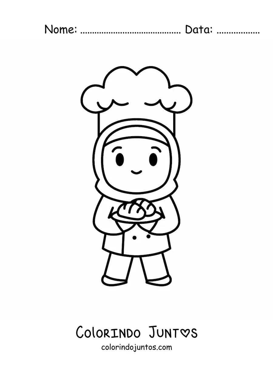 Desenho para colorir de menina padeira kawaii muçulmana