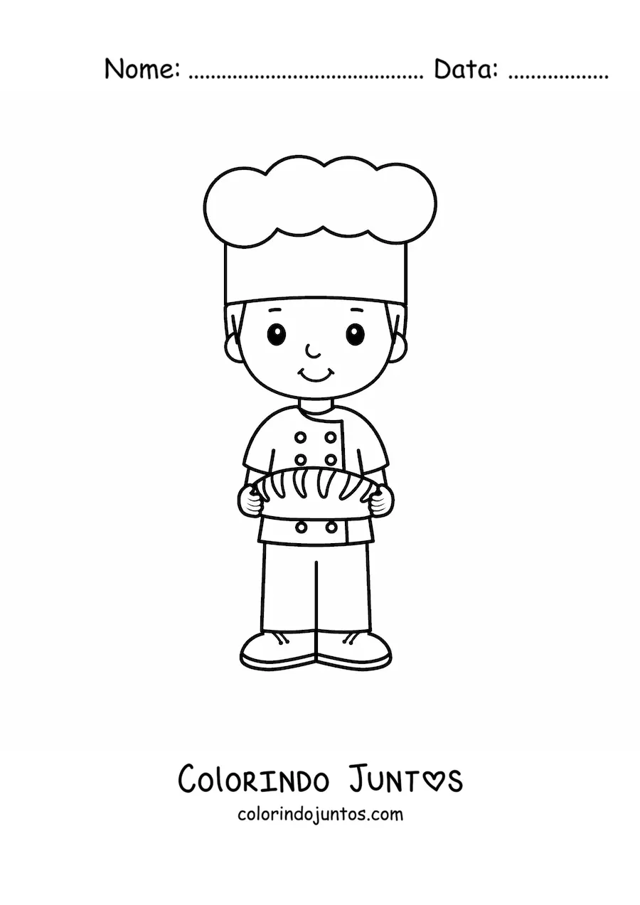 Desenho para colorir de menino com a profissão de chef padeiro