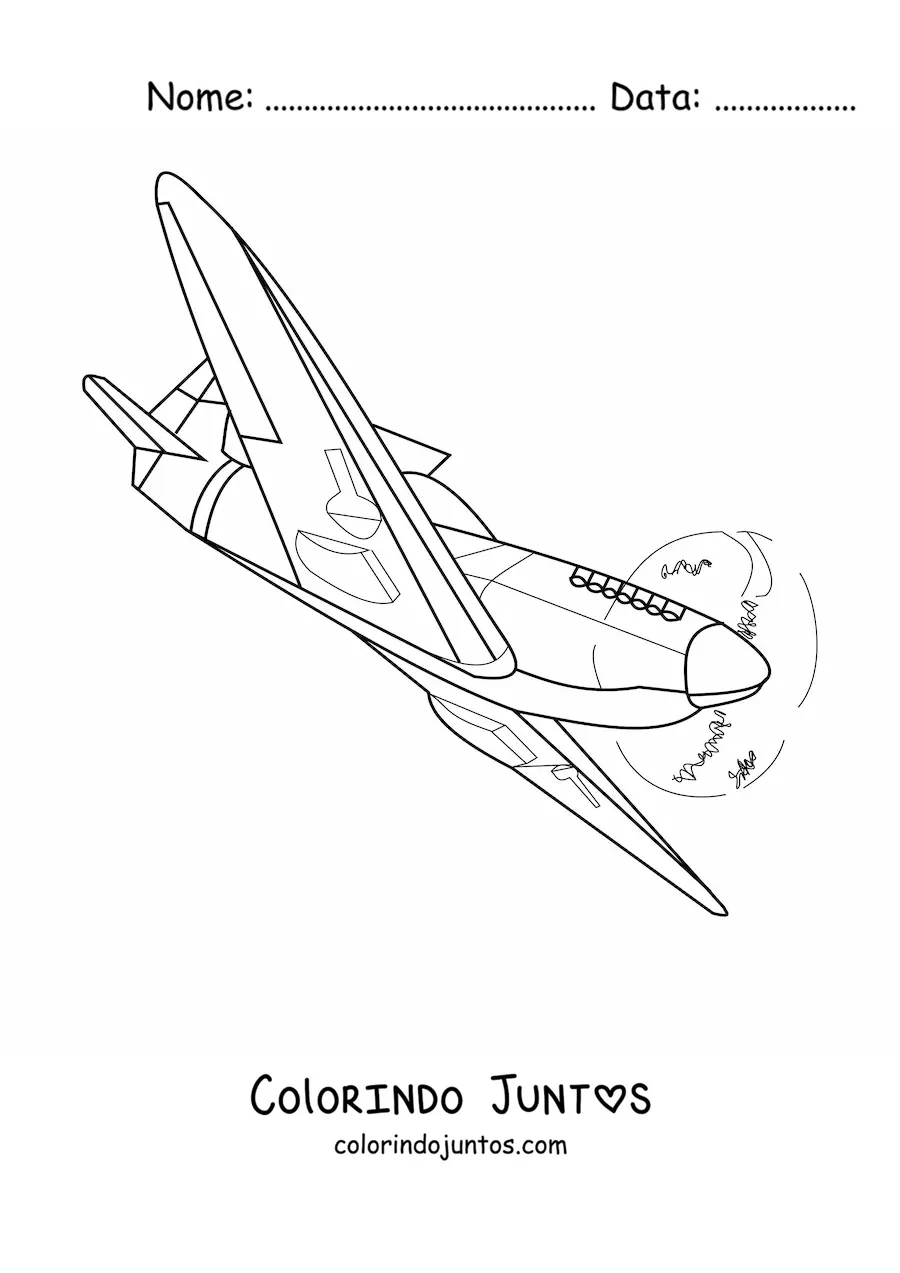 Desenho para colorir de um avião de guerra voando de lado