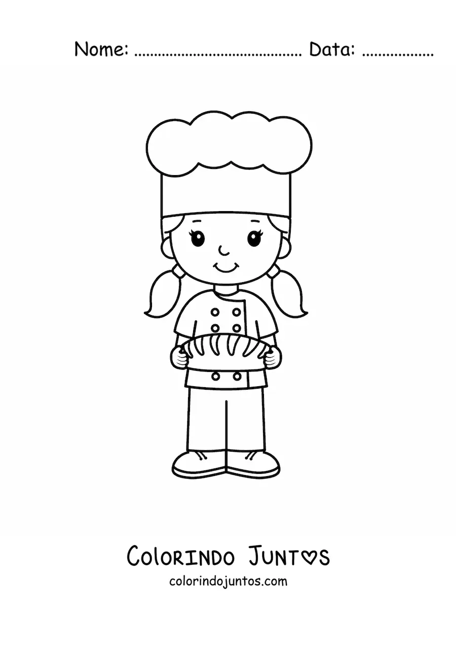 Desenho para colorir de menina com a profissão de chef padeira