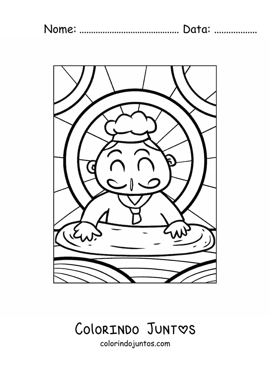Desenho para colorir de chef cozinheiro italiano sovando massa de pizza