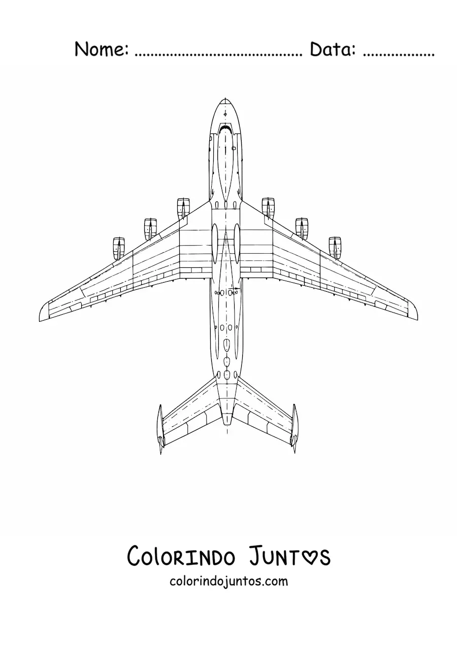 Desenho para colorir da vista superior de um avião