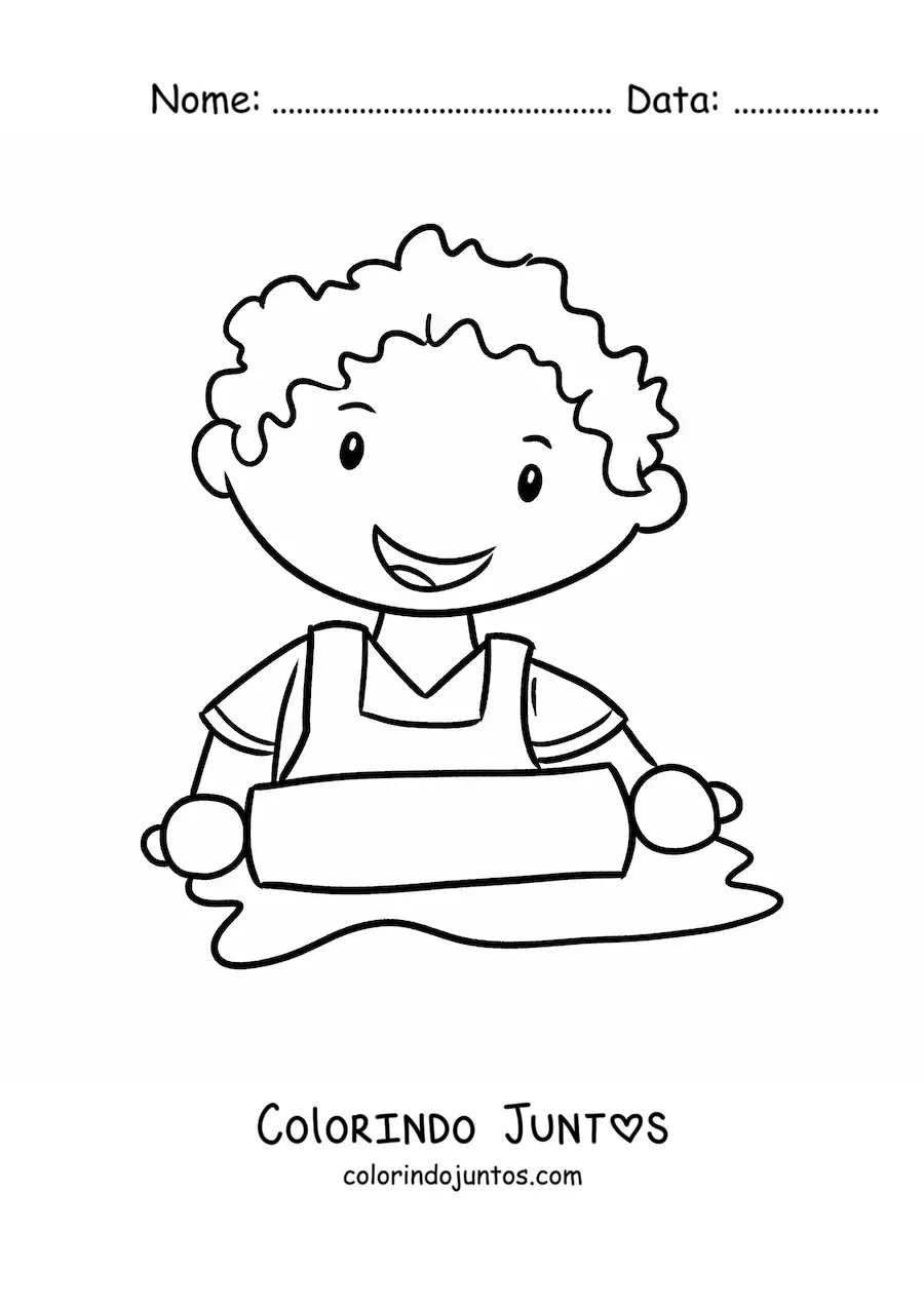 Desenho para colorir de menino cozinheiro kawaii com um rolo de massa