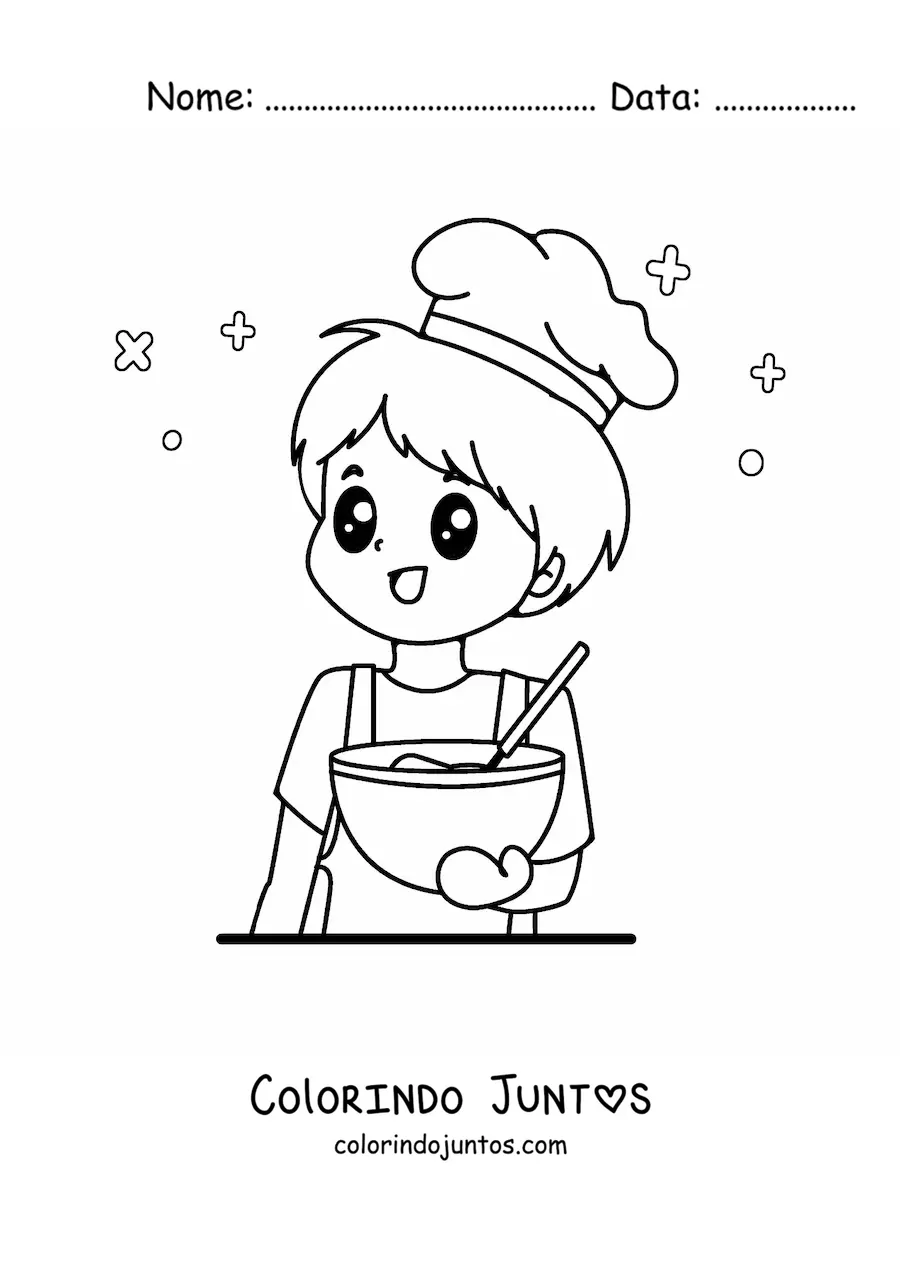 Desenho para colorir de chef kawaii animado cozinhando