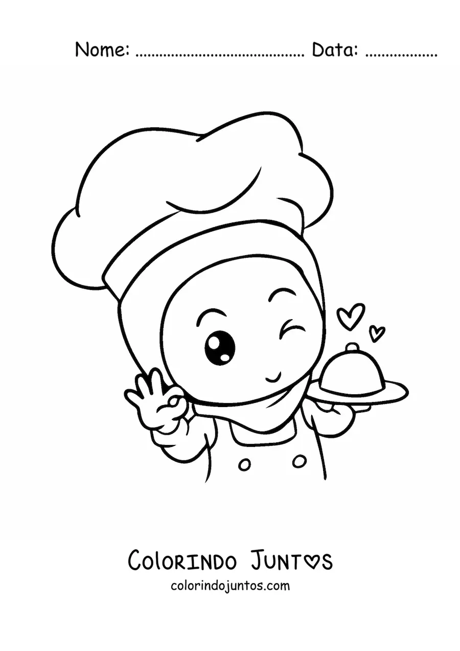 Desenho para colorir de chef muçulmana kawaii animada