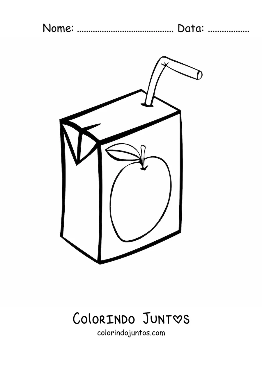 Desenho para colorir de uma caixinha de suco de maçã com canudo